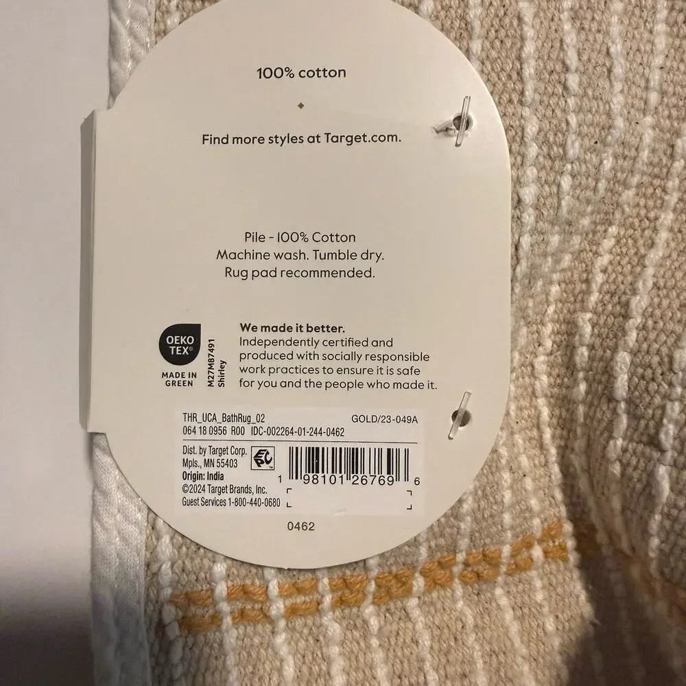 Threshold Bath Rug Modern Tufted Cream/Yellow Stripe 100% Cotton 20”x 30” NEW - Picture 8 of 11